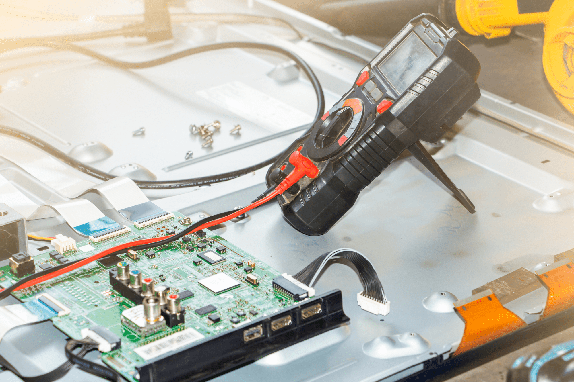 LCD tv repair on the work table close up